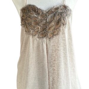 Free People Cream Embellished Camisole Tank Top